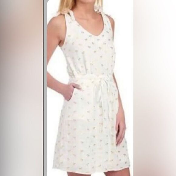 For Cynthia White Dress with Gold Palm Tree Print Sleeveless NEW Size Small - Picture 1 of 12